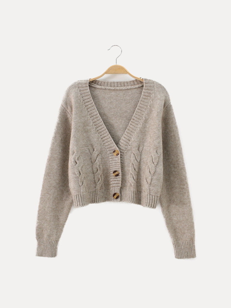 Ivyshape | V-Neck Cropped Knit Cardigan for Women