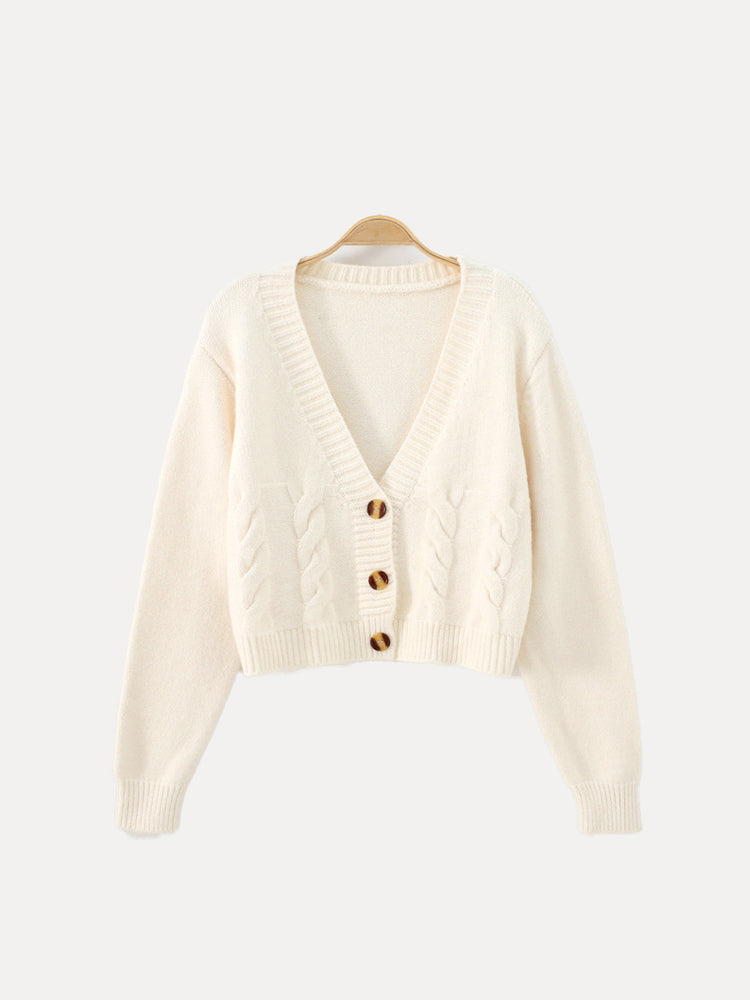 Ivyshape | V-Neck Cropped Knit Cardigan for Women