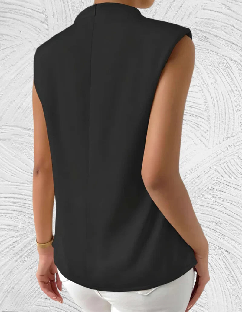 Ivyshape | Tight-Fitting and Stylish Sleeveless Top with Round Neckline and Pleats