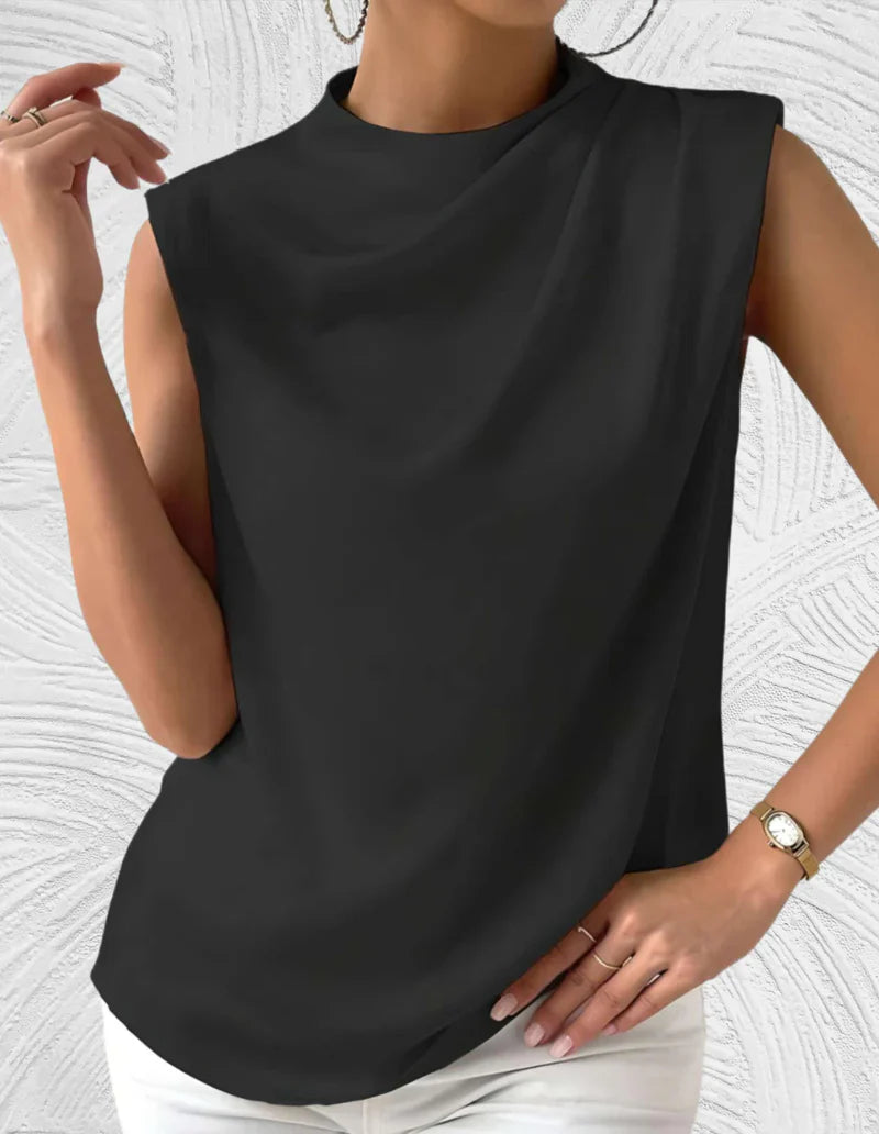 Ivyshape | Tight-Fitting and Stylish Sleeveless Top with Round Neckline and Pleats