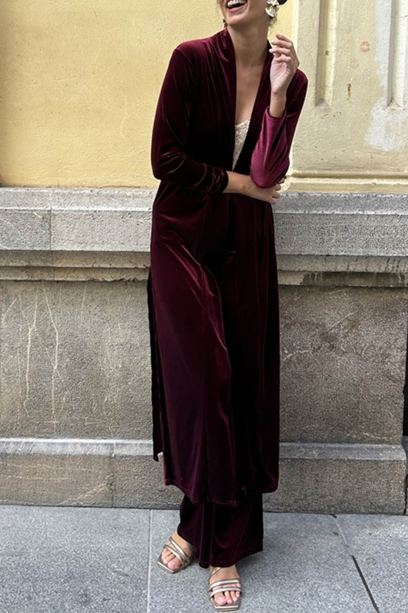 Slit Long Cardigan Two-piece Pants Suits