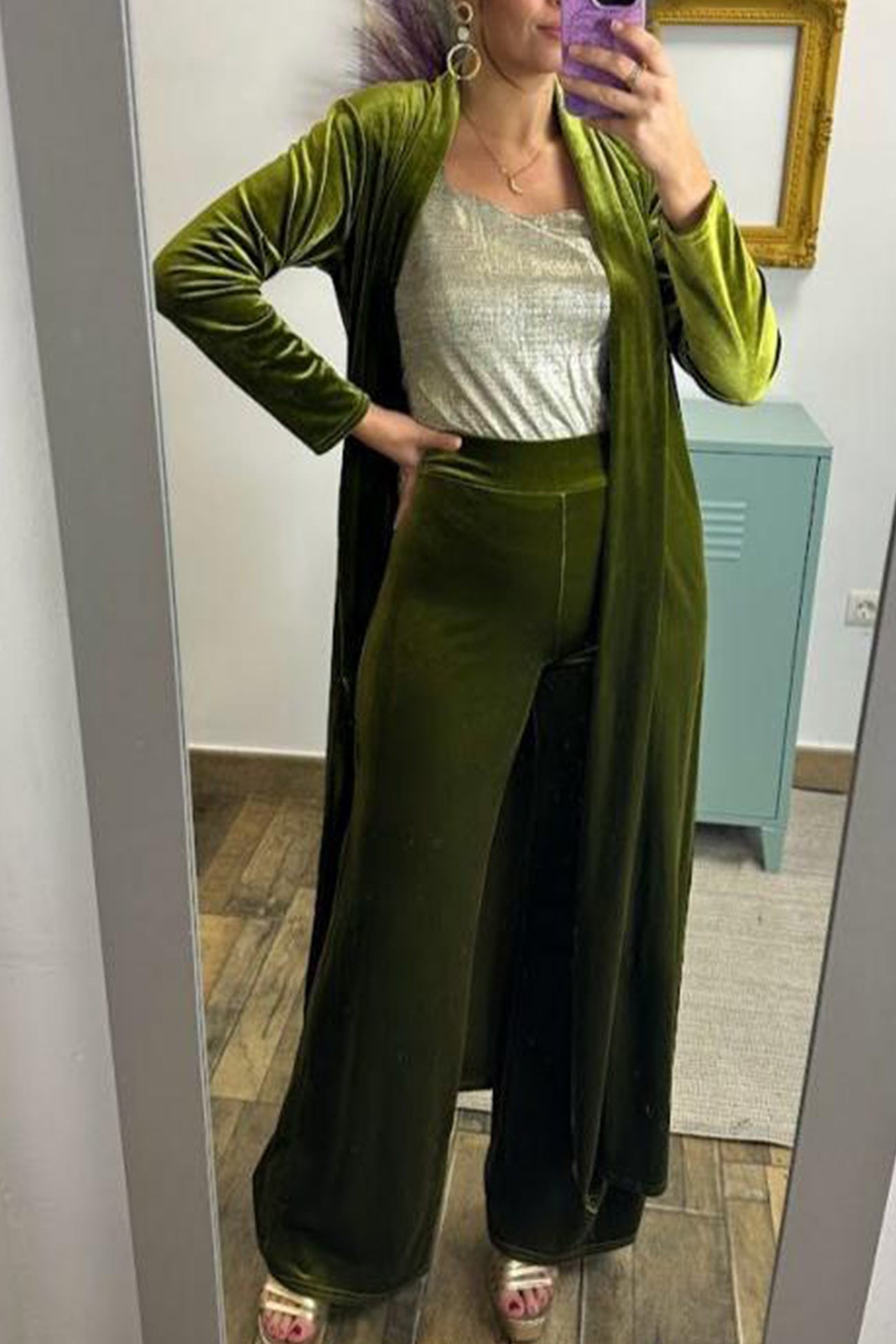 Slit Long Cardigan Two-piece Pants Suits