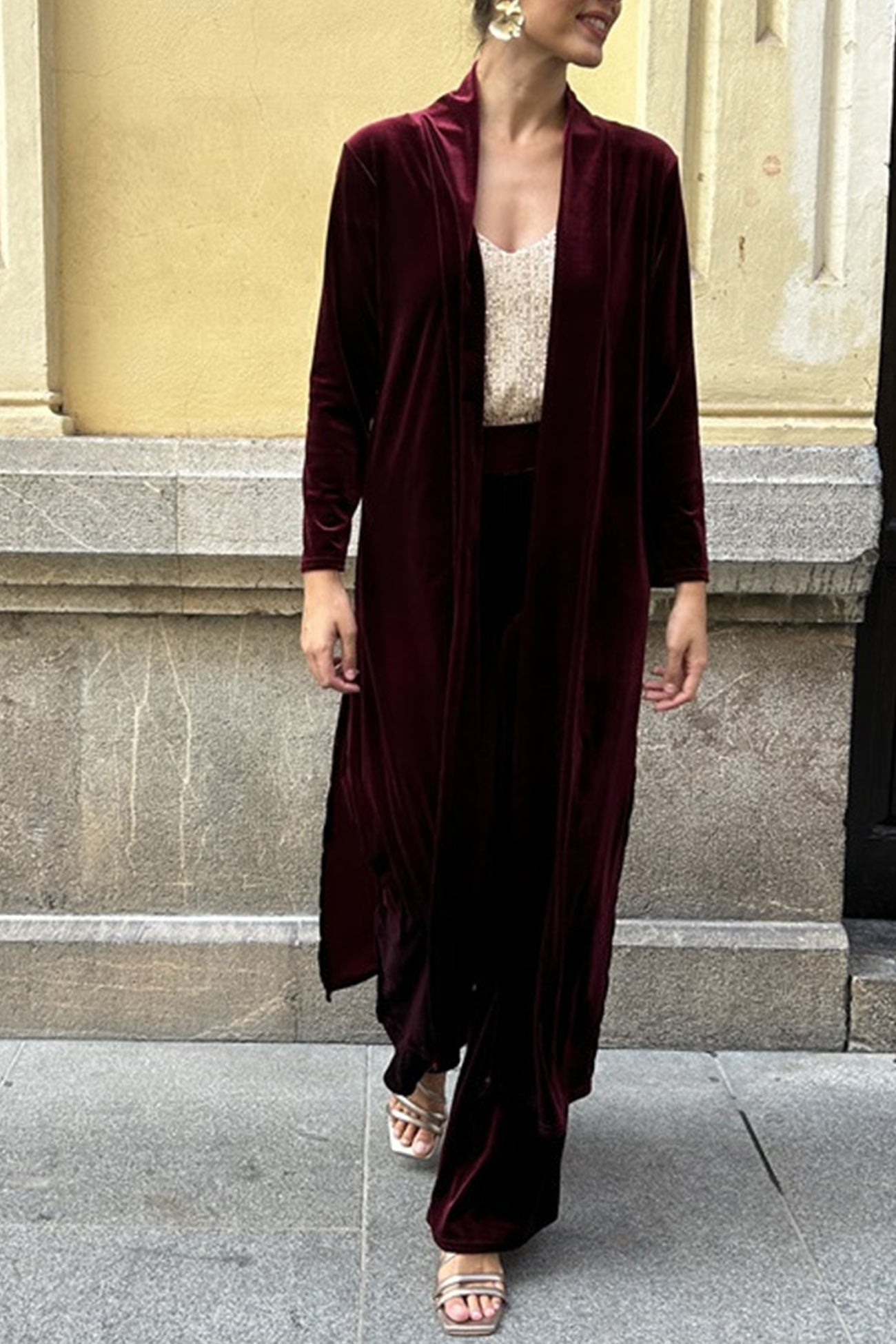 Slit Long Cardigan Two-piece Pants Suits