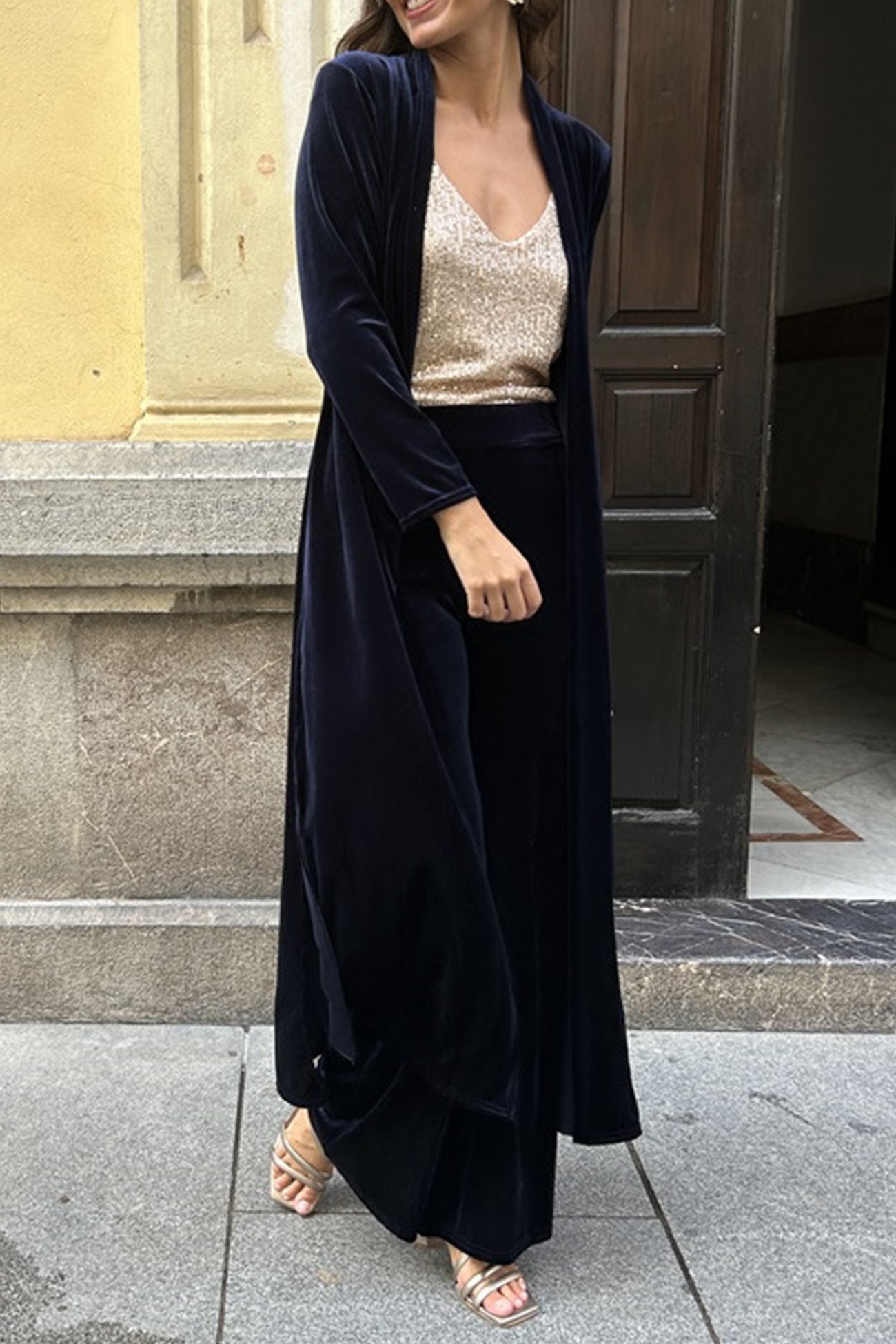 Slit Long Cardigan Two-piece Pants Suits