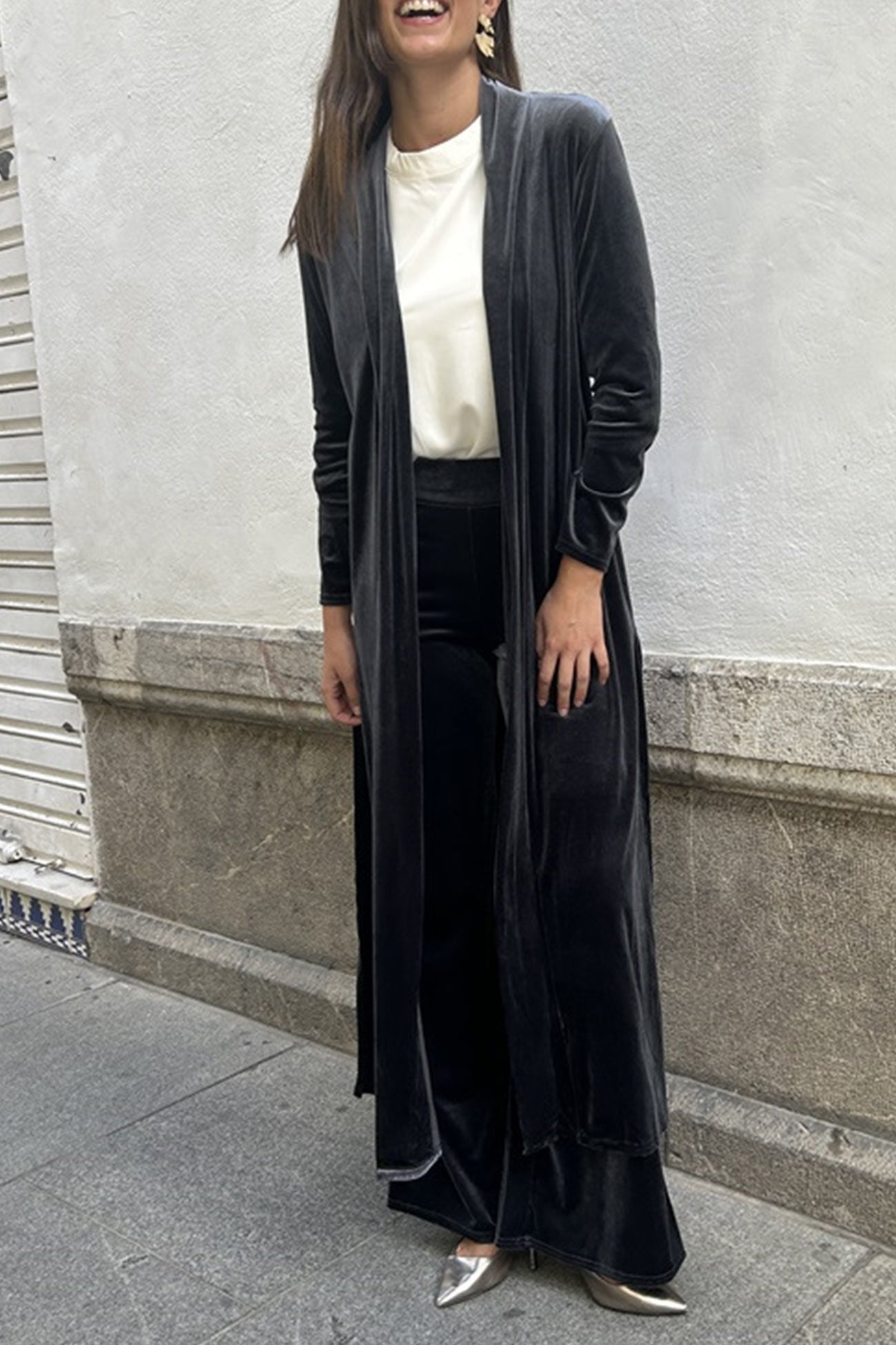 Slit Long Cardigan Two-piece Pants Suits