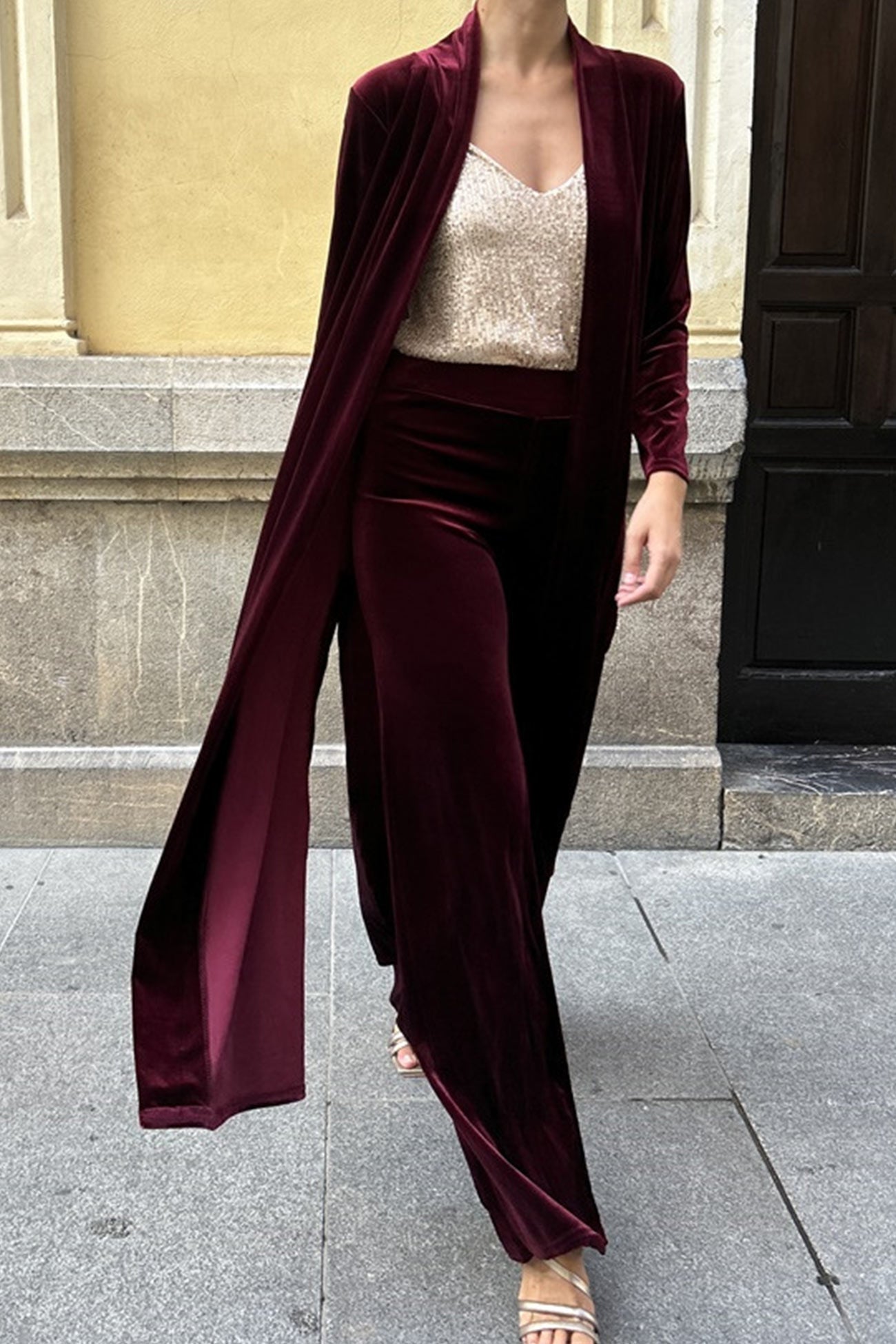 Slit Long Cardigan Two-piece Pants Suits