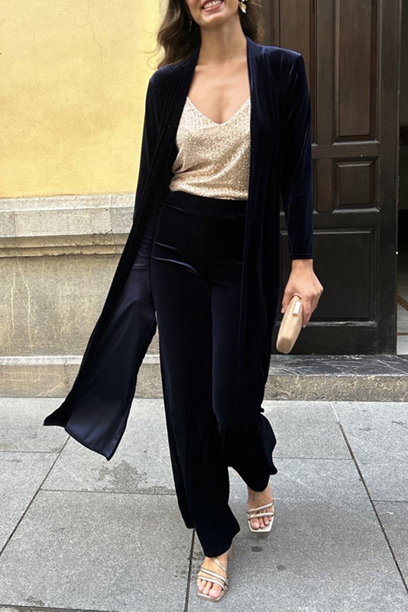 Slit Long Cardigan Two-piece Pants Suits