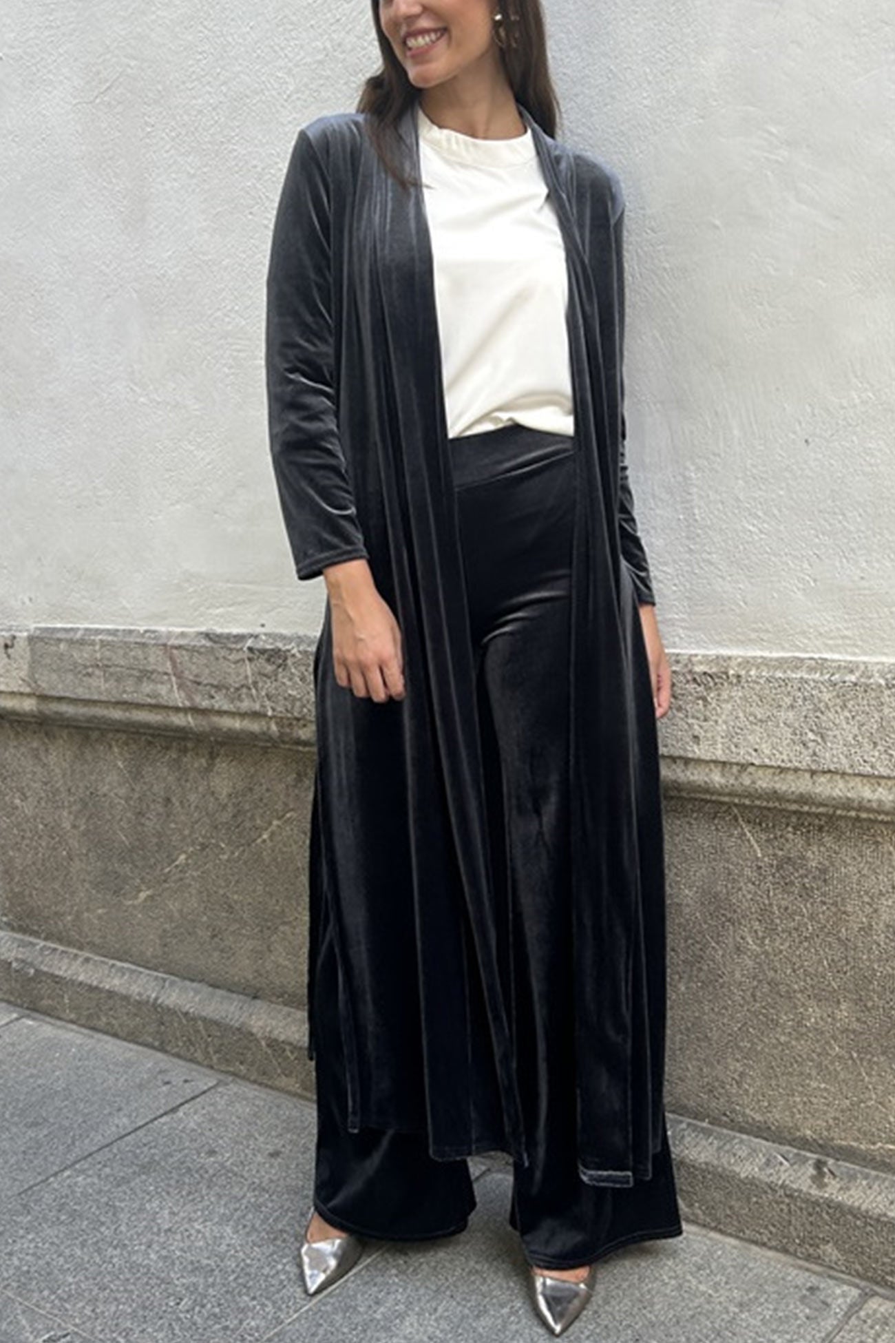 Slit Long Cardigan Two-piece Pants Suits