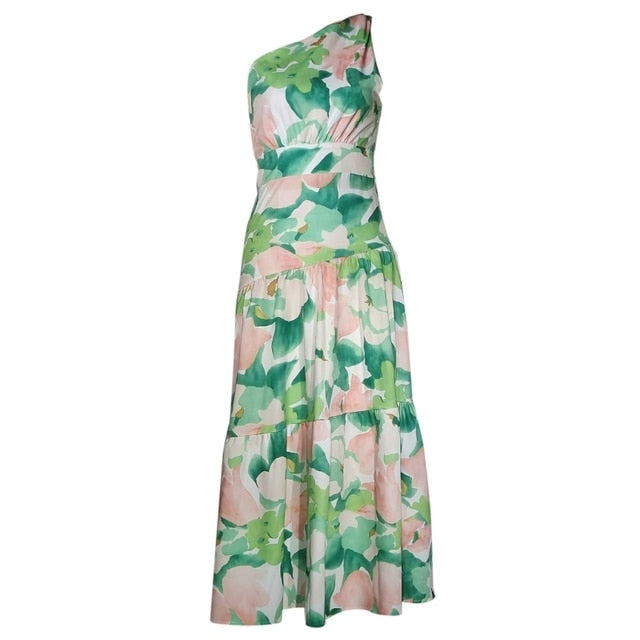 Summer Floral Print One Shoulder Long Dress | Perfect for Casual Days