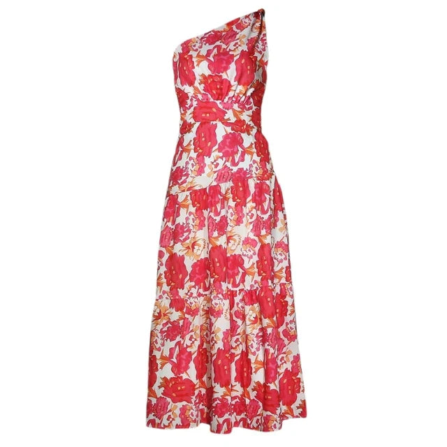 Summer Floral Print One Shoulder Long Dress | Perfect for Casual Days