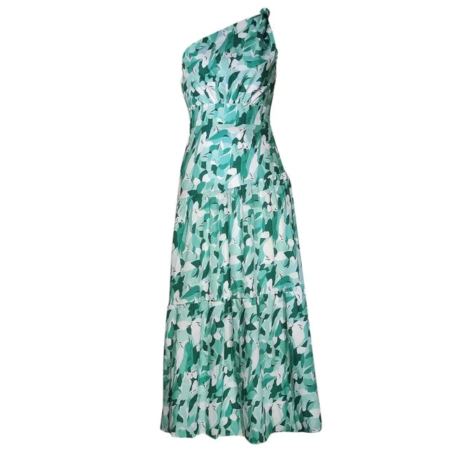 Summer Floral Print One Shoulder Long Dress | Perfect for Casual Days