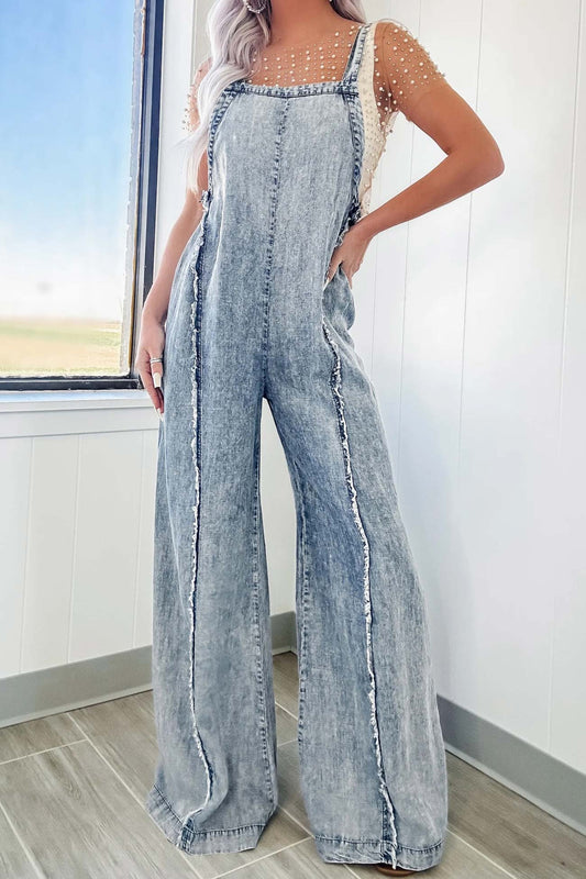 Raw Edge Wash Denim Jumpsuits