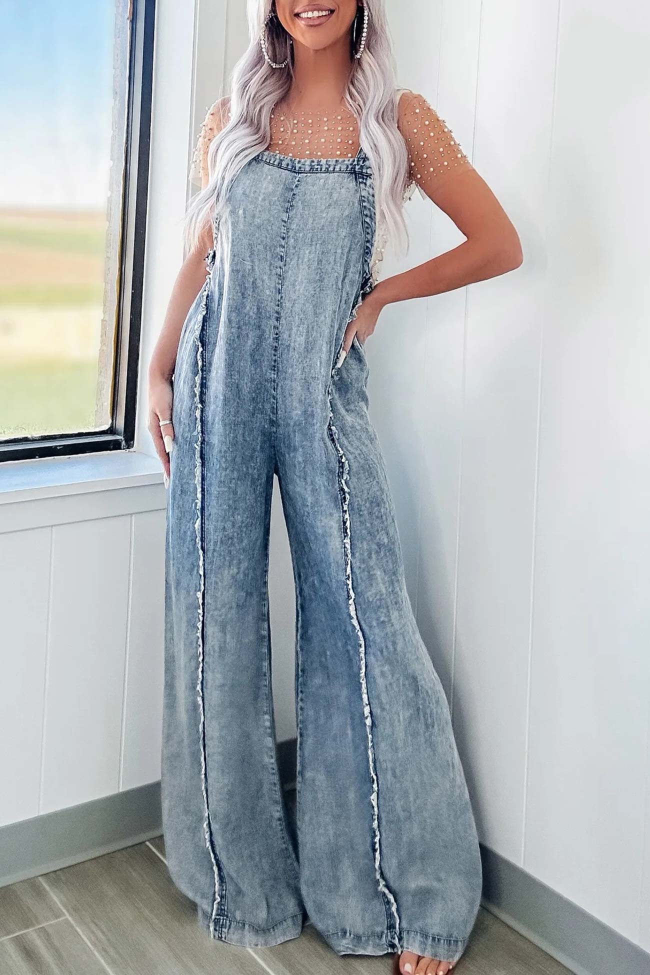 Raw Edge Wash Denim Jumpsuits