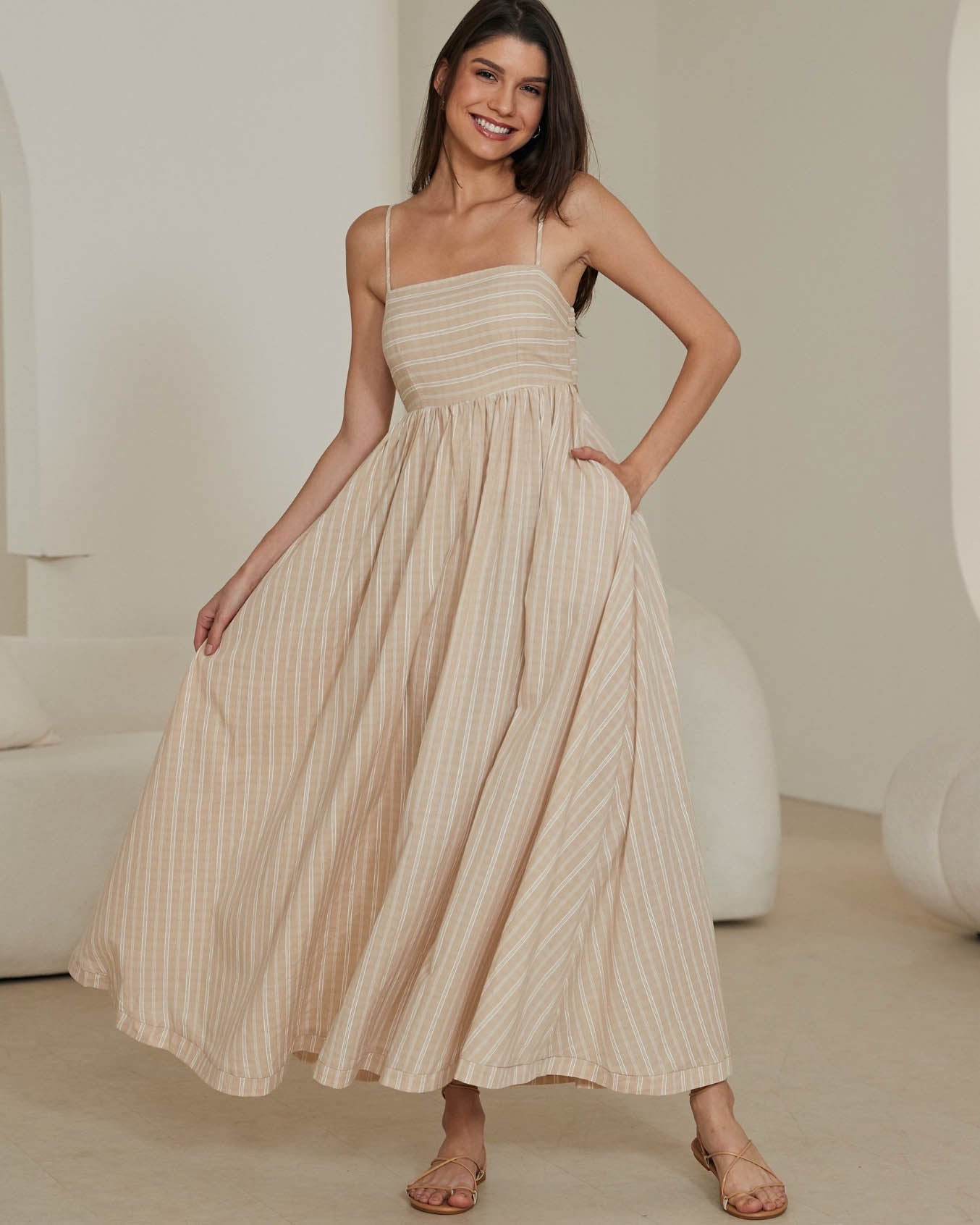 Maxi Dress Beige Stripe