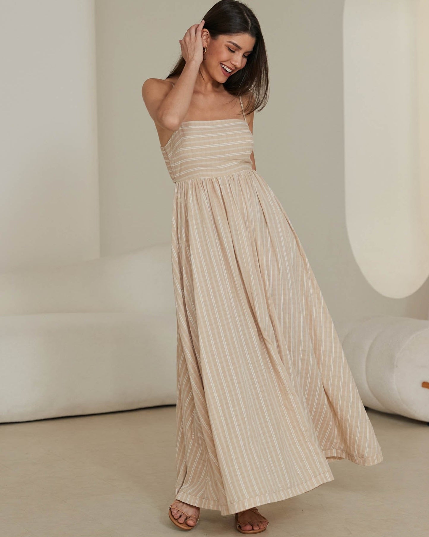 Maxi Dress Beige Stripe