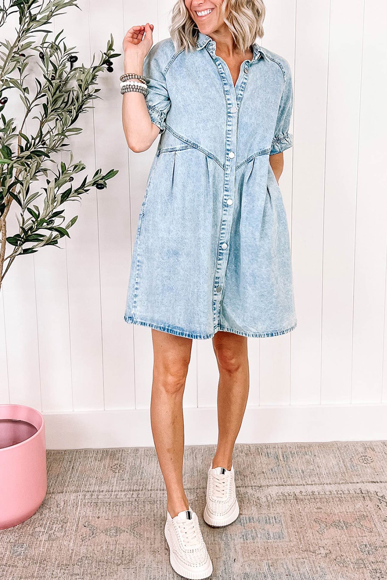 Ruffled Single-breasted Denim Dress