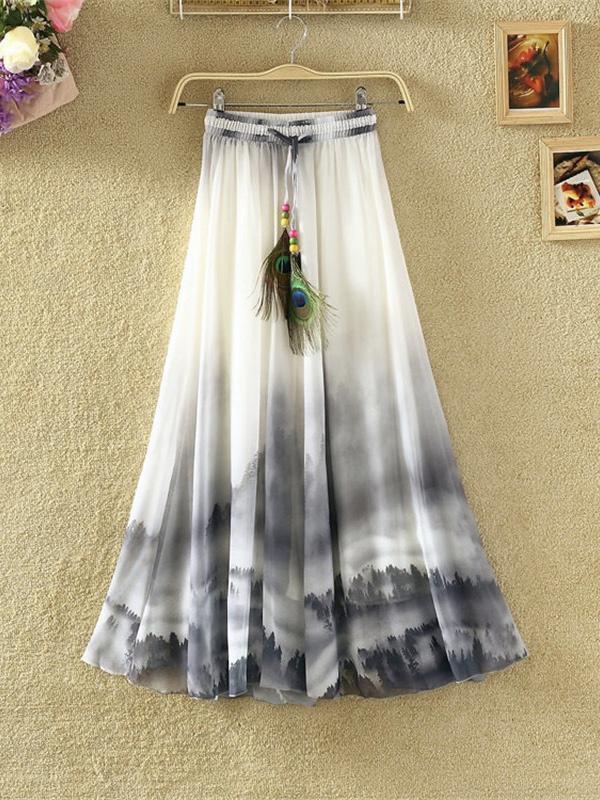 Floral Boho Style Long Skirt Huge Hem Chiffon Bohemian Skirt - 3