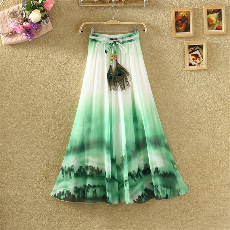 Floral Boho Style Long Skirt Huge Hem Chiffon Bohemian Skirt - 3