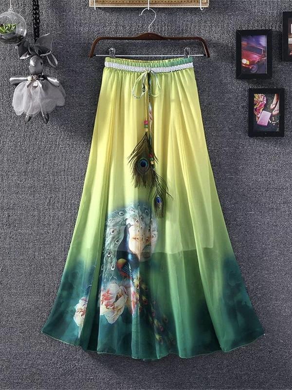 Floral Boho Style Long Skirt Huge Hem Chiffon Bohemian Skirt - 3