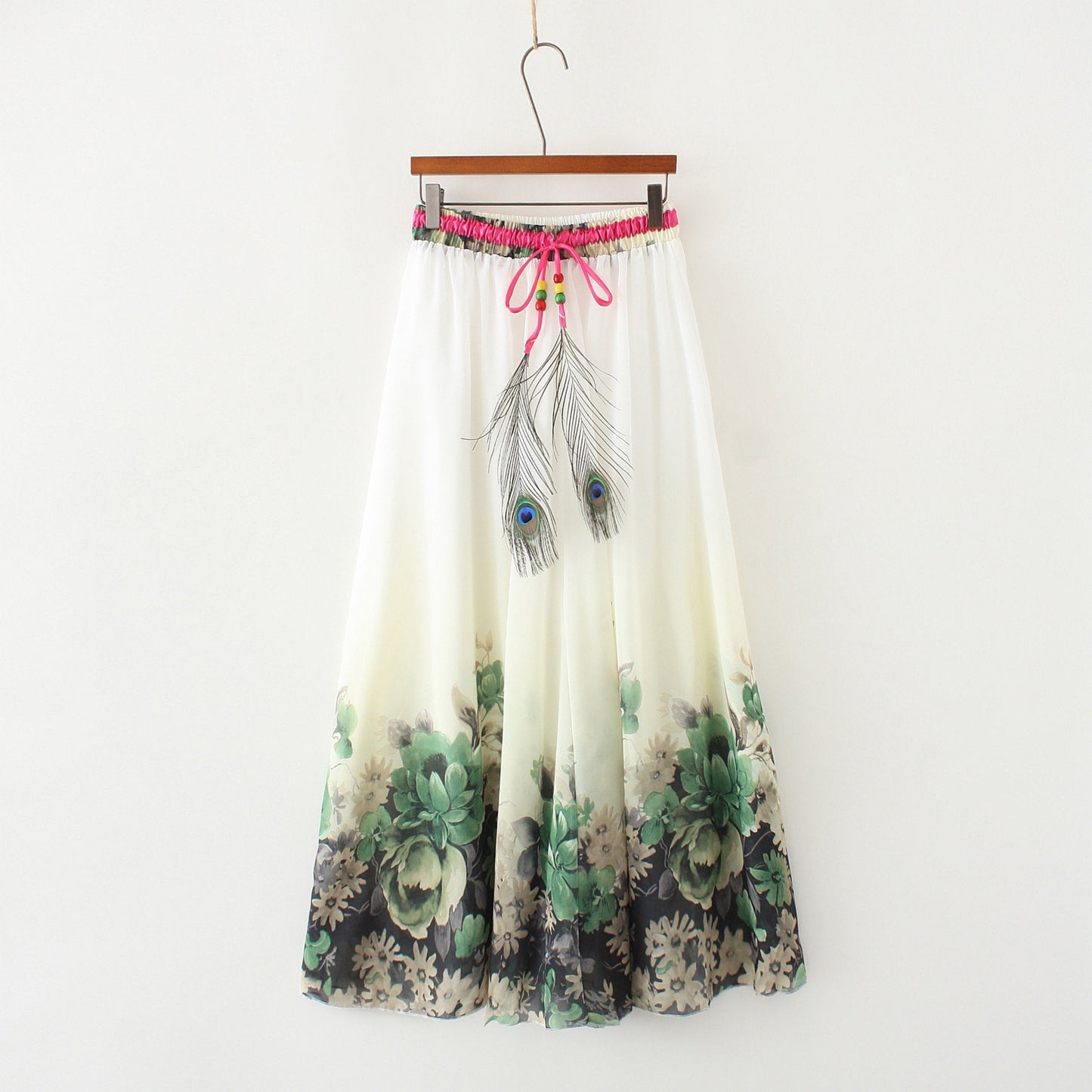 Floral Boho Style Long Skirt Huge Hem Chiffon Bohemian Skirt - 3