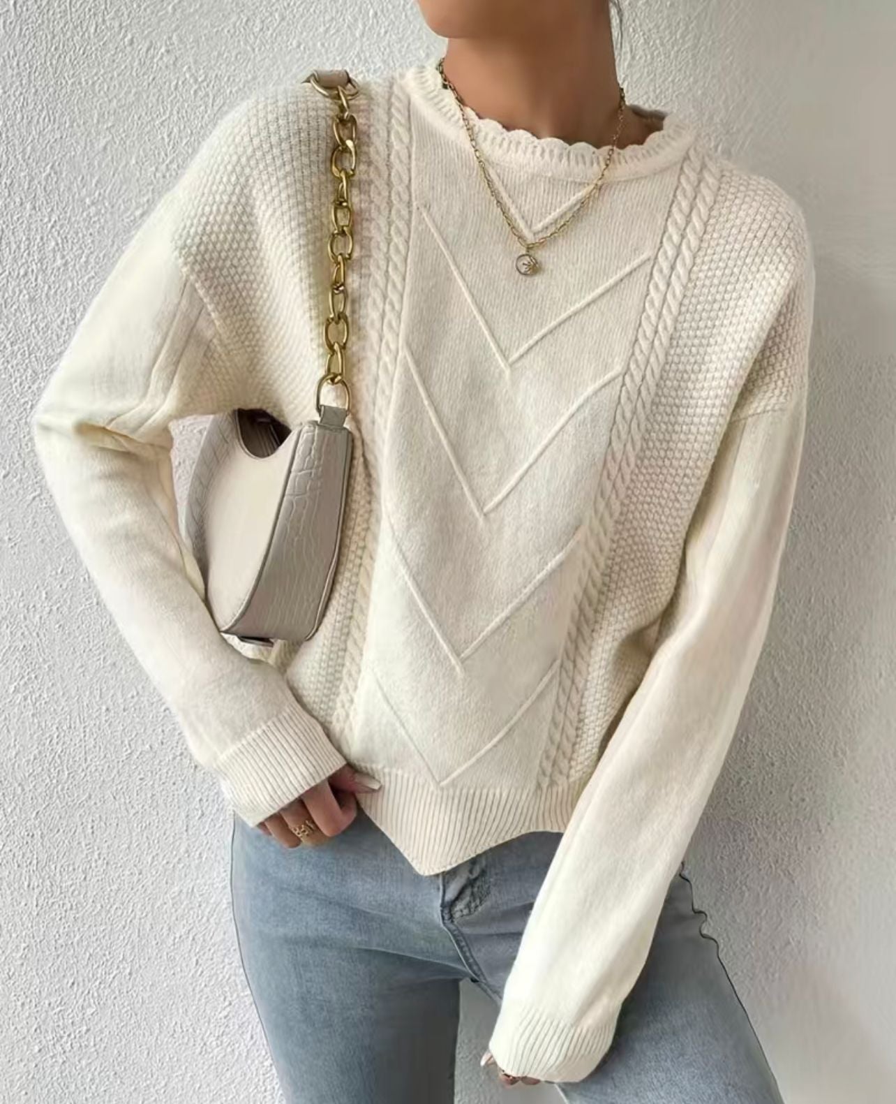 Ivyshape | Women Autumn Sweater White Soft Stylish