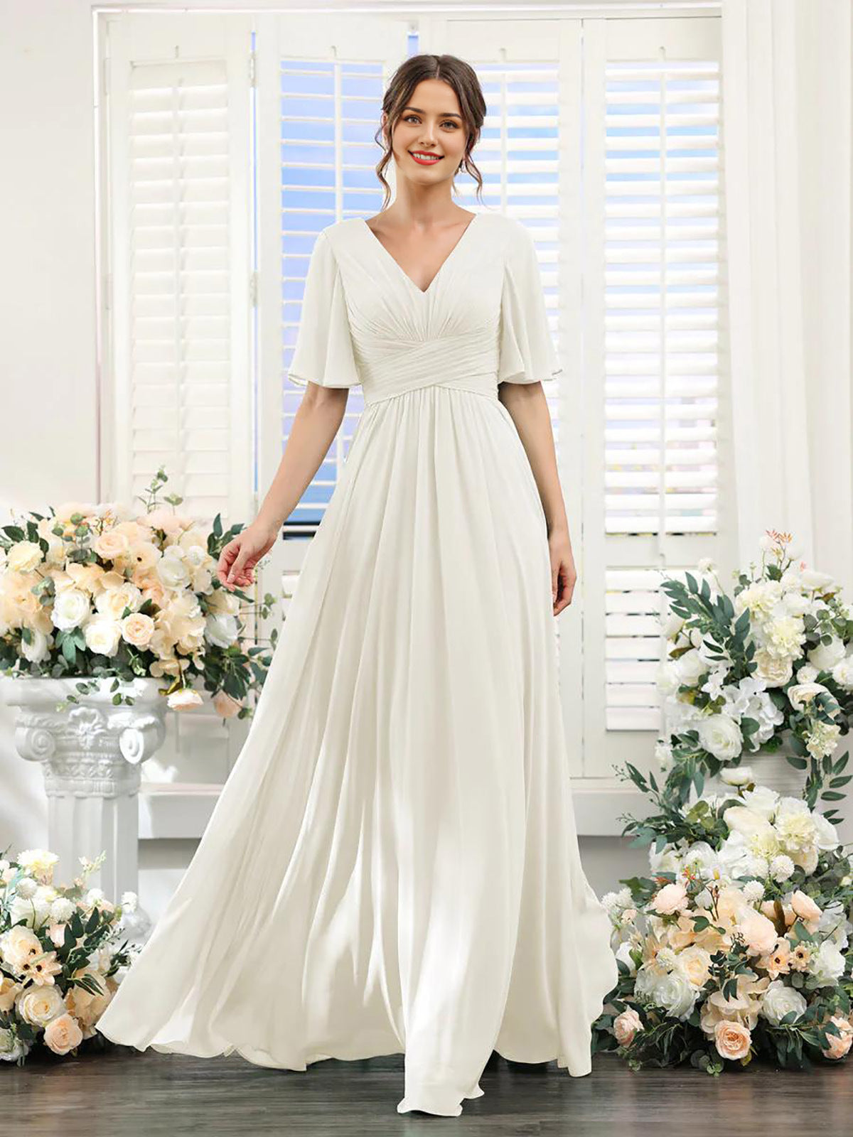 Ivyshape | Dress Flowing V-Neck Chiffon Dress for Ladies