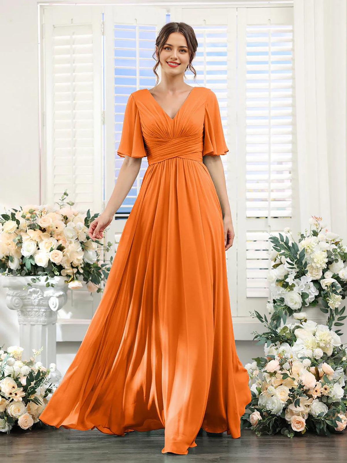 Ivyshape | Dress Flowing V-Neck Chiffon Dress for Ladies
