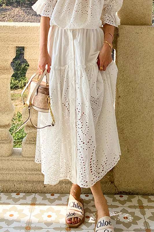 Embroidered Lace Pleated Skirt