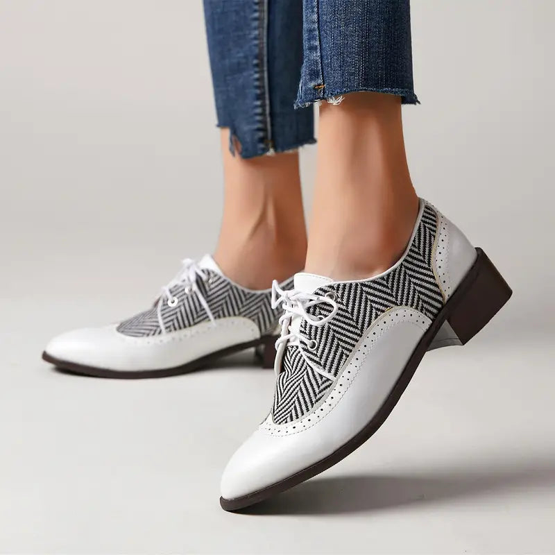 Ivyshape | Striped Lace-up Shoes Made of Leather for Women