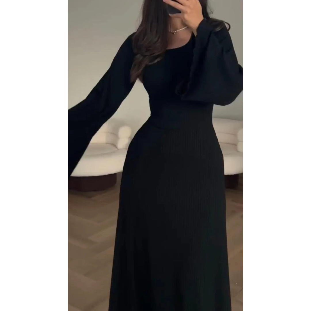 Ivyshape | Women's Plain Elegant Maxi Dress Long Sleeves