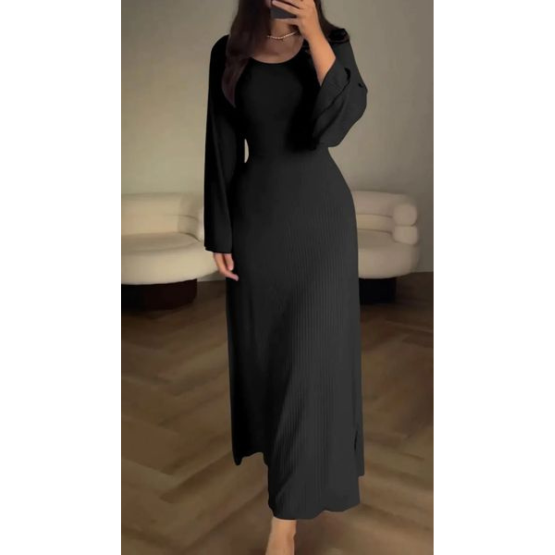 Ivyshape | Women's Plain Elegant Maxi Dress Long Sleeves