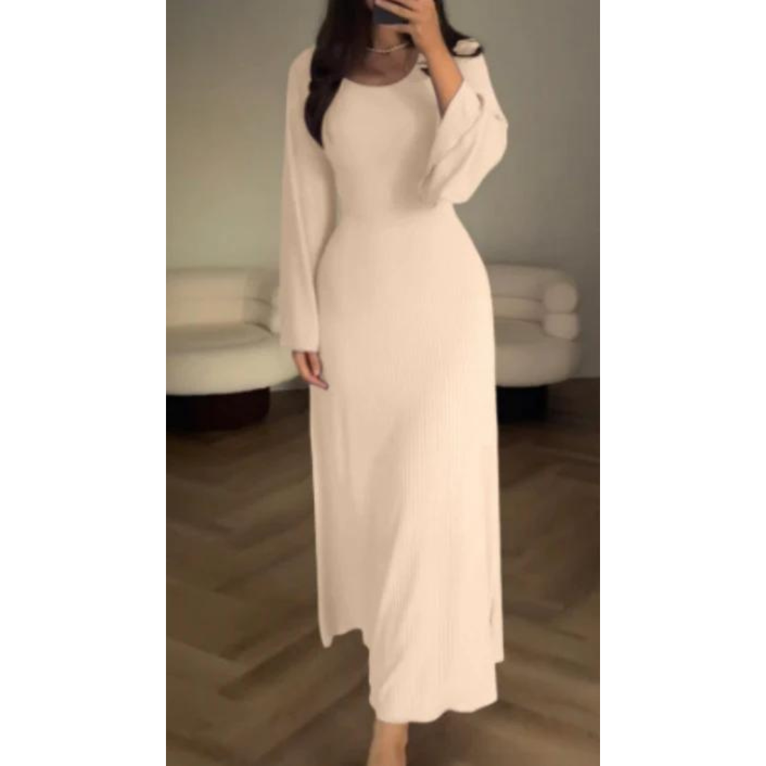 Ivyshape | Women's Plain Elegant Maxi Dress Long Sleeves