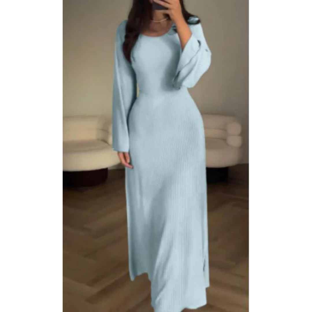 Ivyshape | Women's Plain Elegant Maxi Dress Long Sleeves