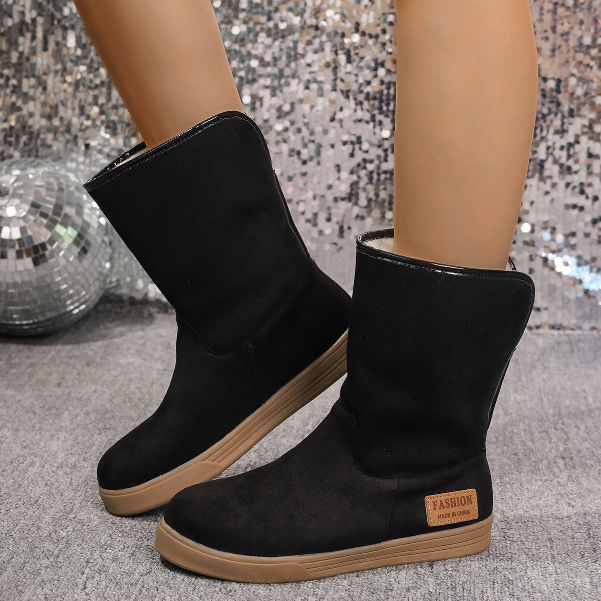 Women's Winter Slip-On Mid-Calf Snow Boots with Platform Sole