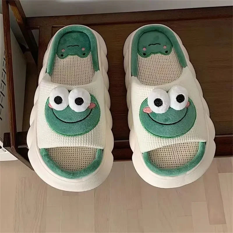 Cozy Cartoon Frog Slippers for Women