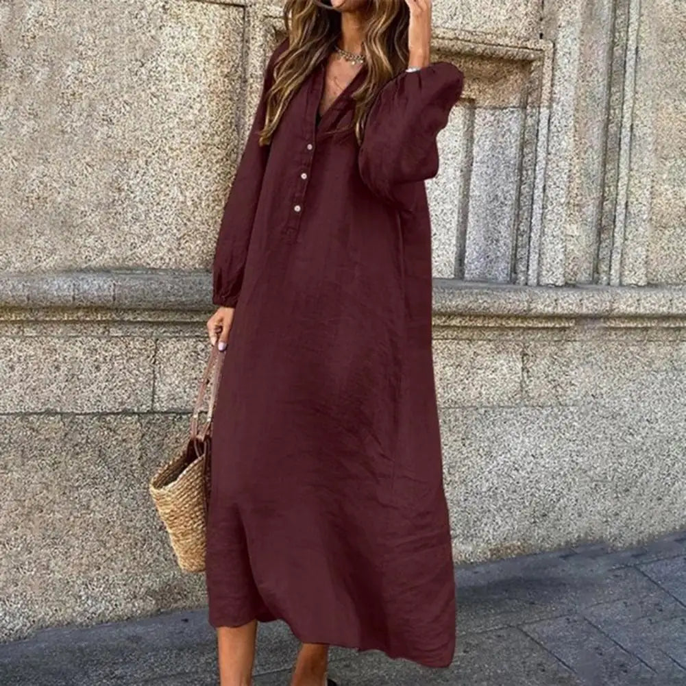 Ivyshape | Loose Fit Long Sleeve Midi Dress