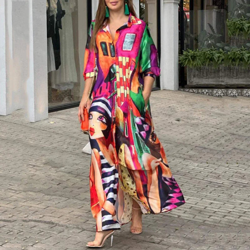 Summer Elegant Buttoned Maxi Dress Colourful | Ideal for Summer