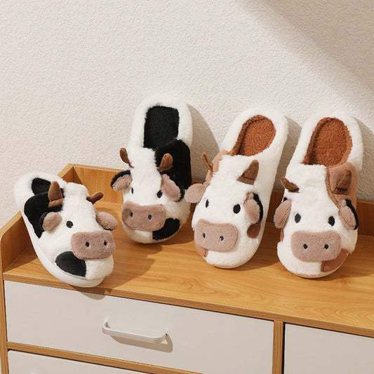 Women's Winter Warm Cartoon Cow Print Indoor Slippers