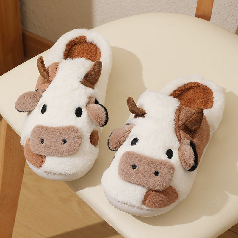 Women's Winter Warm Cartoon Cow Print Indoor Slippers