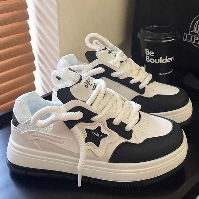 Star Design Lace-Up Platform Sneakers for Women