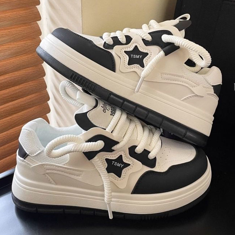 Star Design Lace-Up Platform Sneakers for Women