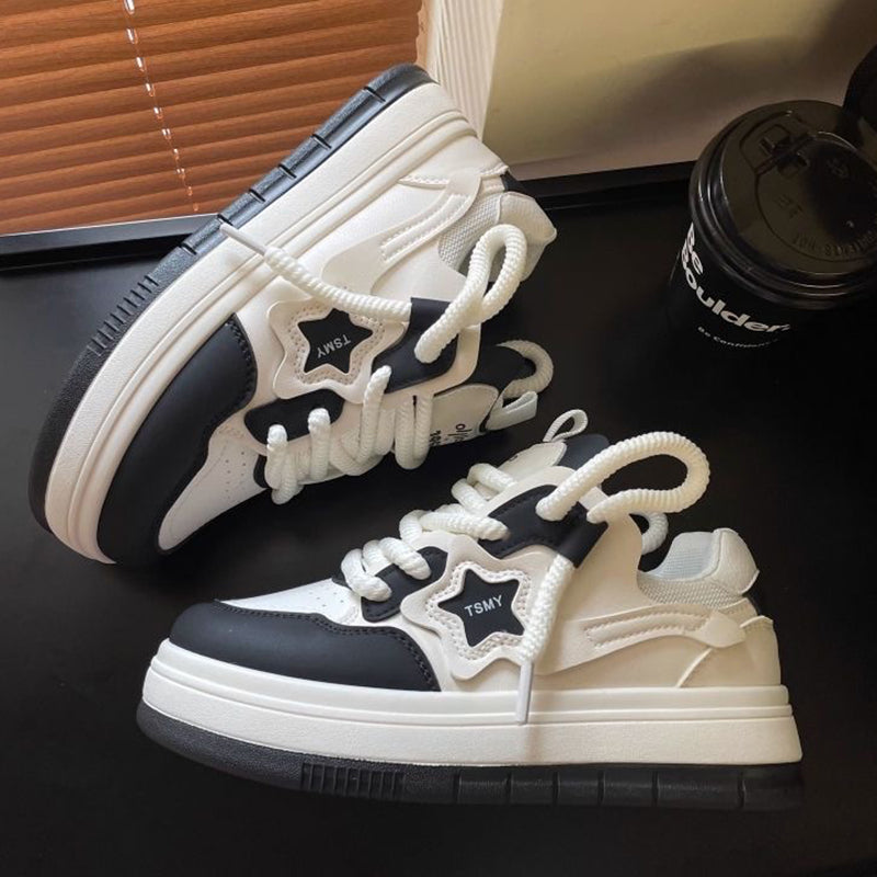 Star Design Lace-Up Platform Sneakers for Women