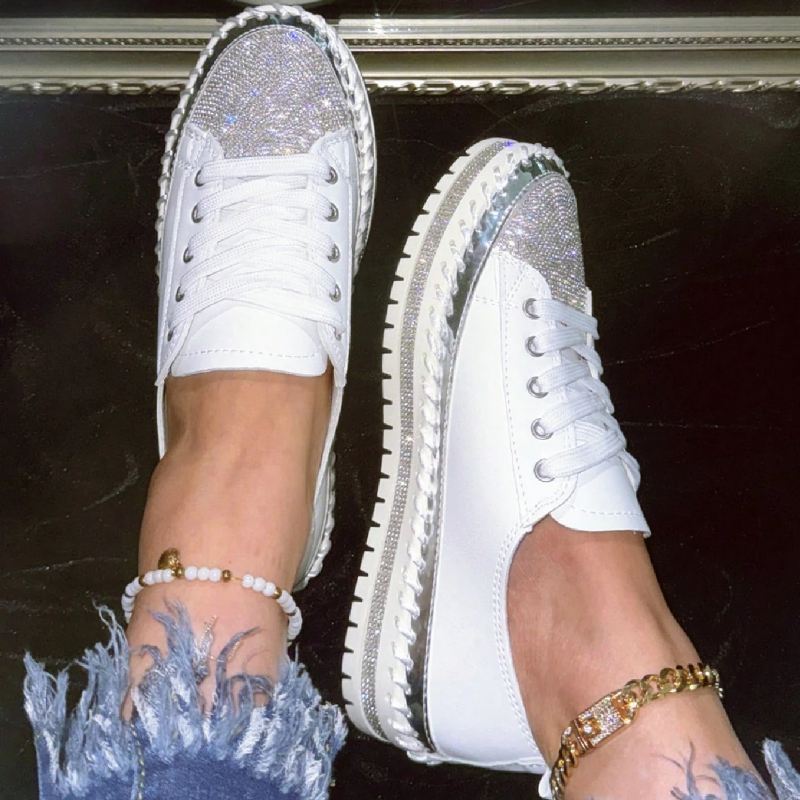 Stylish Lace-Up Rhinestone Sneakers for Women