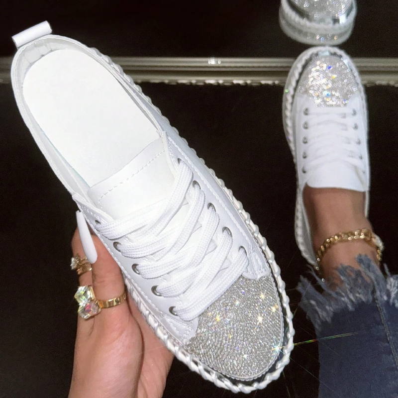 Stylish Lace-Up Rhinestone Sneakers for Women