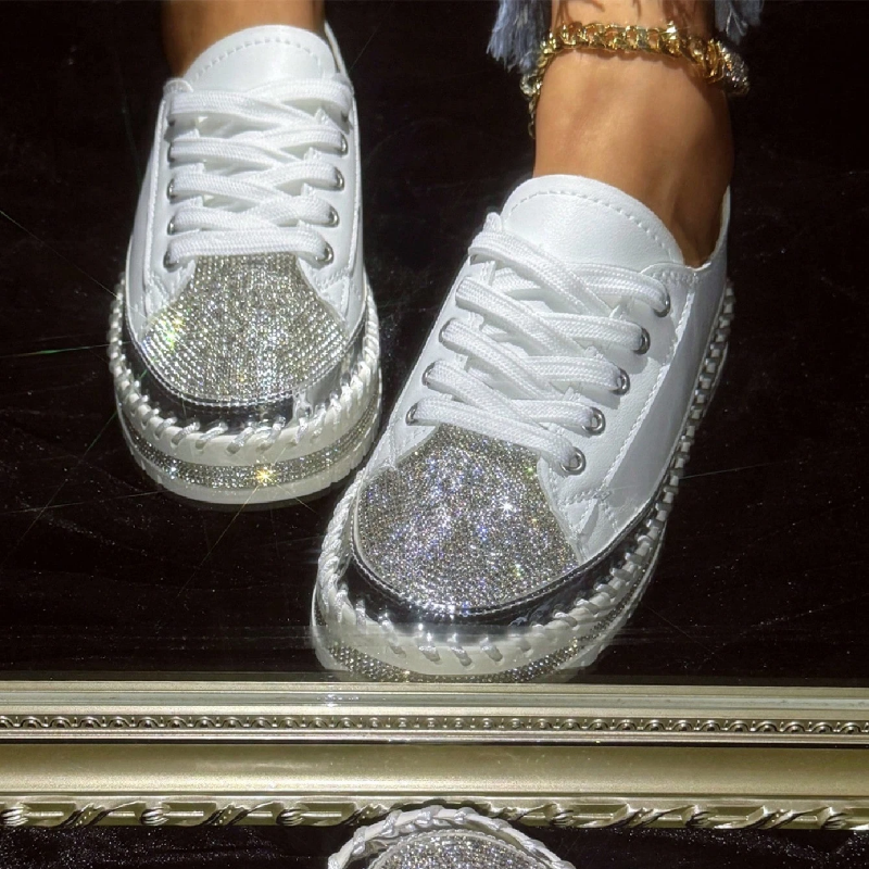 Stylish Lace-Up Rhinestone Sneakers for Women