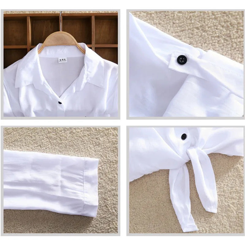 Long Sleeve Turn-Down Collar Blouse with Bow Tie