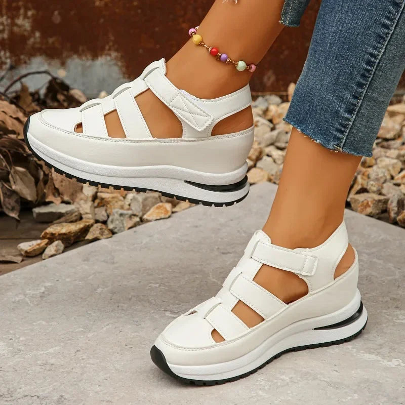 Closed Toe Hollow Platform Wedge Sandals