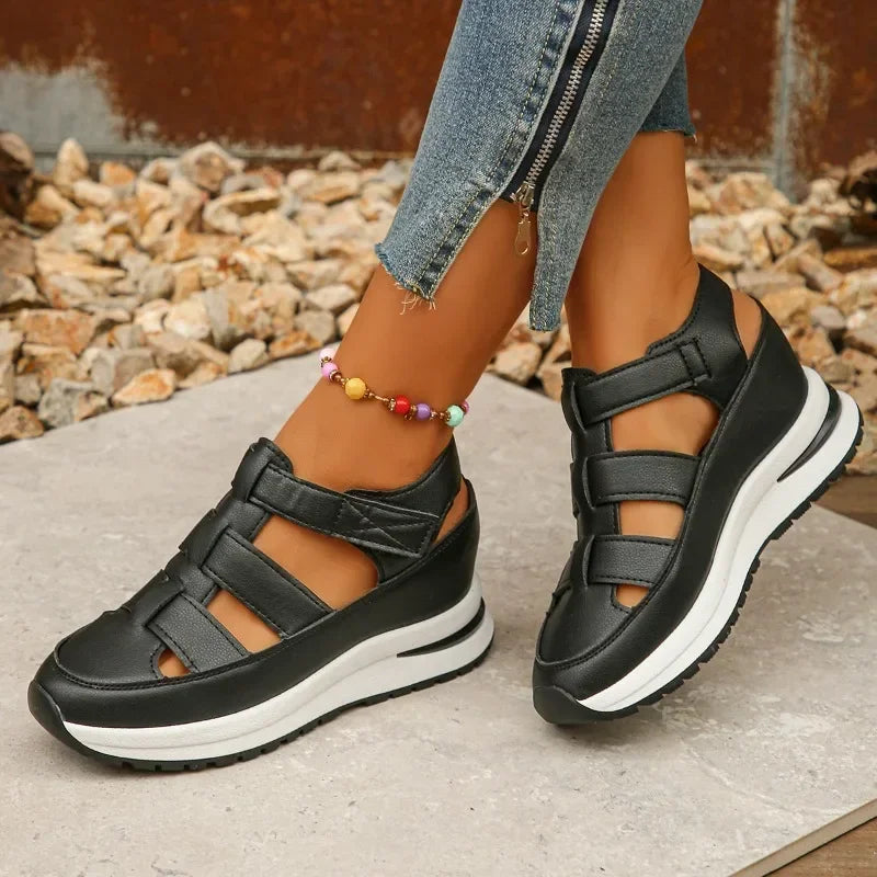 Closed Toe Hollow Platform Wedge Sandals