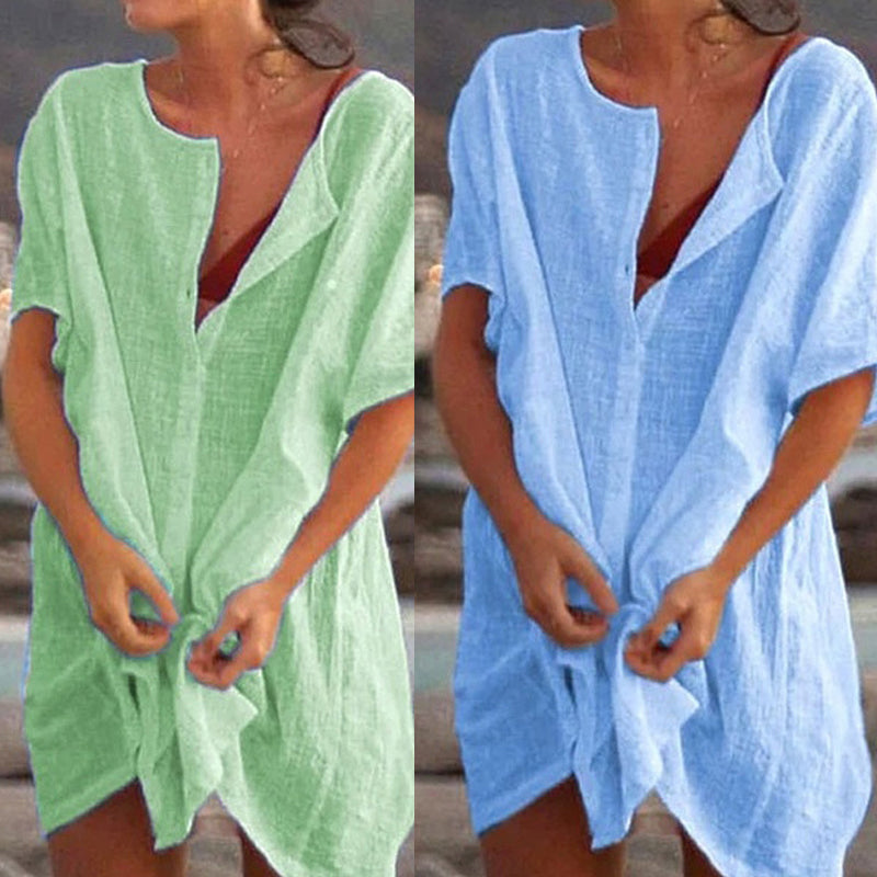 Ivyshape | Women's Chic Beach Cover-Up Dress Linen