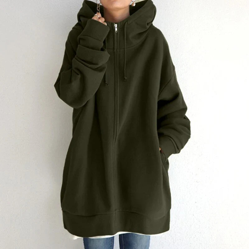 Ivyshape | Longer Hooded Fleece Pullover